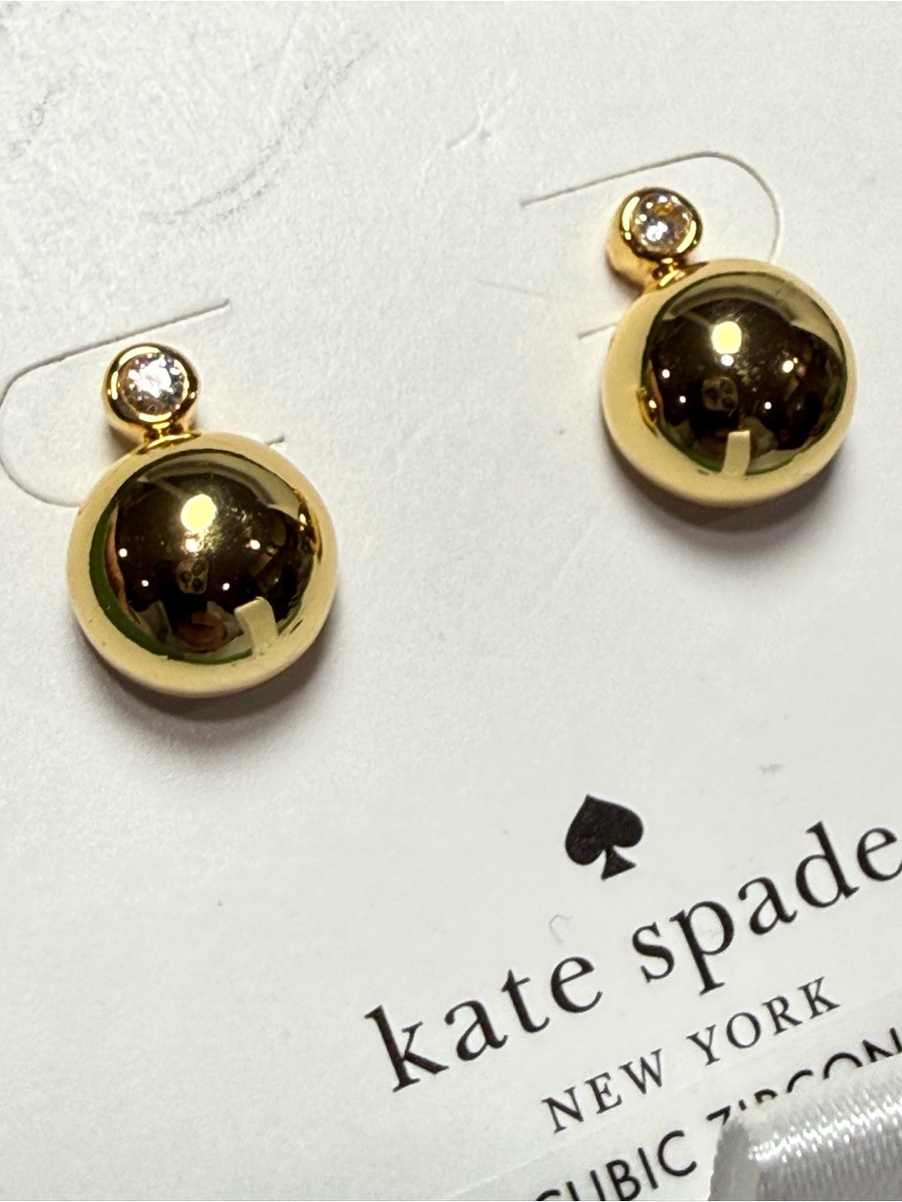 Kate Spade Gold Ball Drop Earrings CZ Accent “Have a Ball” NIB